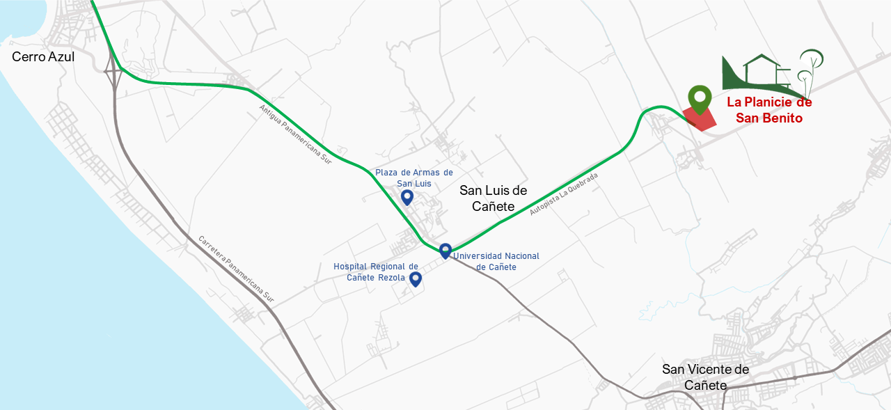 Mapa comercial de acceso a La Planicie de San Benito